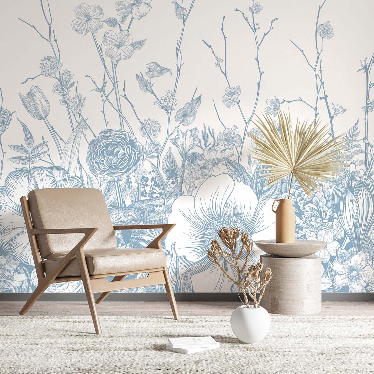 Papermint Flora Pack 1 & 2 in Blue Wall Mural 8184-BDL-BC3