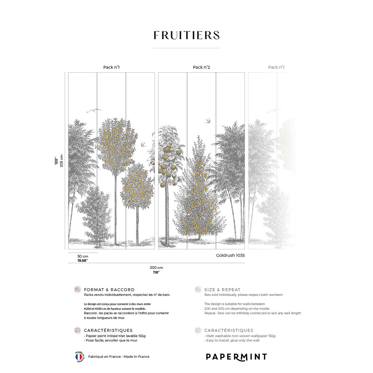 Papermint Orchards Pack 1 & 2 in Gold Wall Mural 8184-BDL-BF