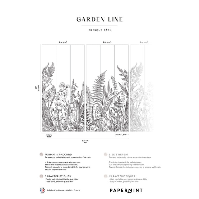 Papermint Garden Line Pack 1 & 2 in Grey Wall Mural 8184-BDL