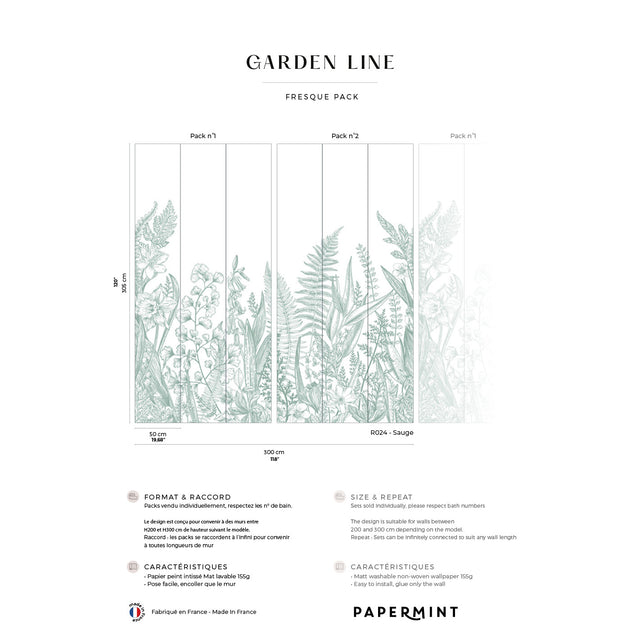 Papermint Garden Line Pack 1 & 2 in Sage Wall Mural 8184-BDL