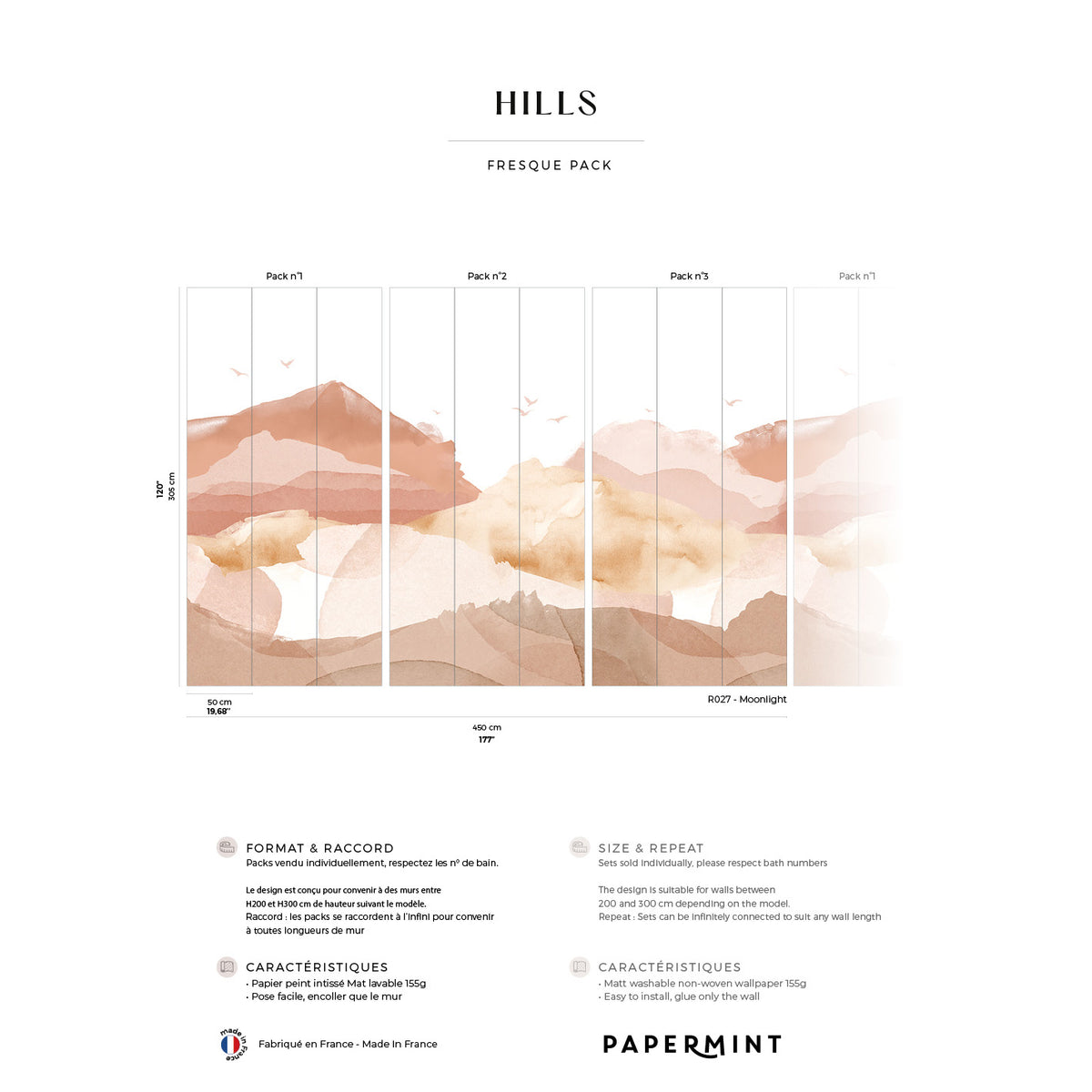 Papermint Hills Pack 1, 2 & 3 in Orange Wall Mural 8184-BDL-