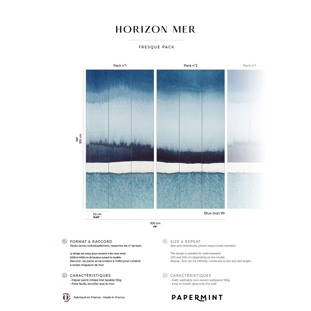 Papermint Sea Horizon Pack 1 & 2 in Blue Wall Mural 8184-BDL