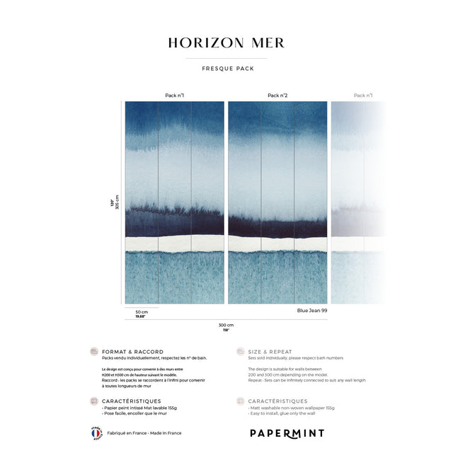 Papermint Sea Horizon Pack 1 & 2 in Blue Wall Mural 8184-BDL