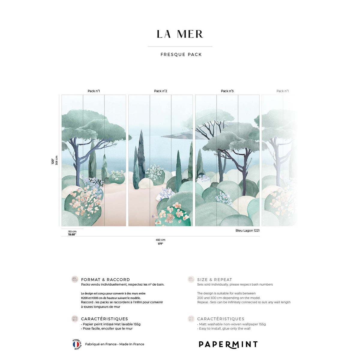 Papermint The Sea Pack 1, 2 & 3 in Blue Wall Mural 8184-BDL-