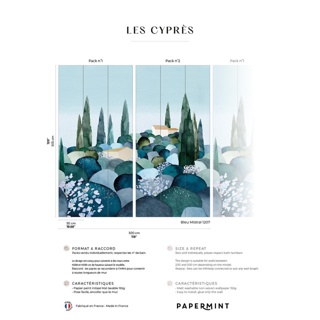 Papermint Cypresses Pack 1 & 2 in Blue Wall Mural 8184-BDL-B