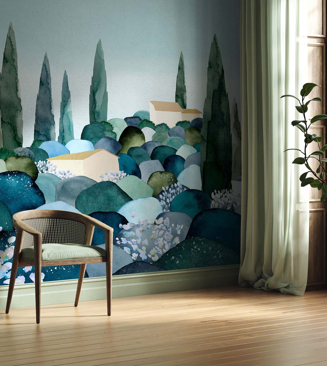 Papermint Cypresses Pack 1 & 2 in Blue Wall Mural 8184-BDL-B
