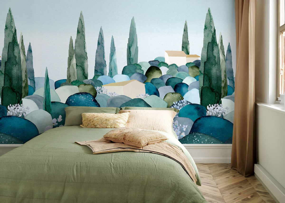 Papermint Cypresses Pack 1 & 2 in Blue Wall Mural 8184-BDL-B