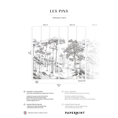 Papermint Pines Pack 1 & 2 in Black Wall Mural 8184-BDL-BT1