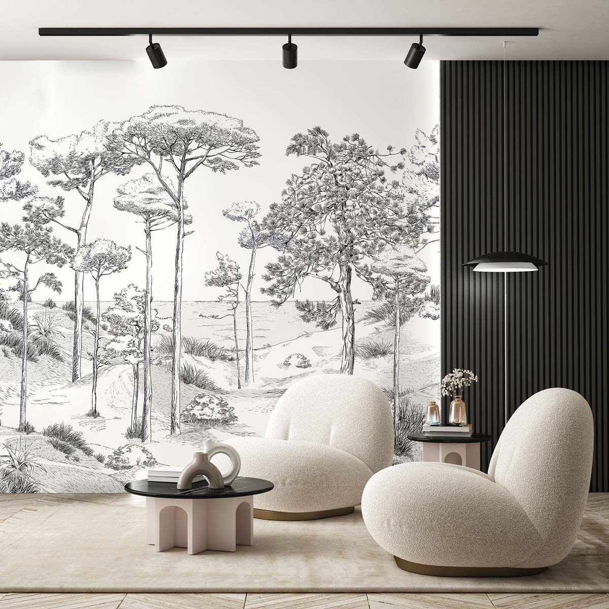 Papermint Pines Pack 1 & 2 in Black Wall Mural 8184-BDL-BT1