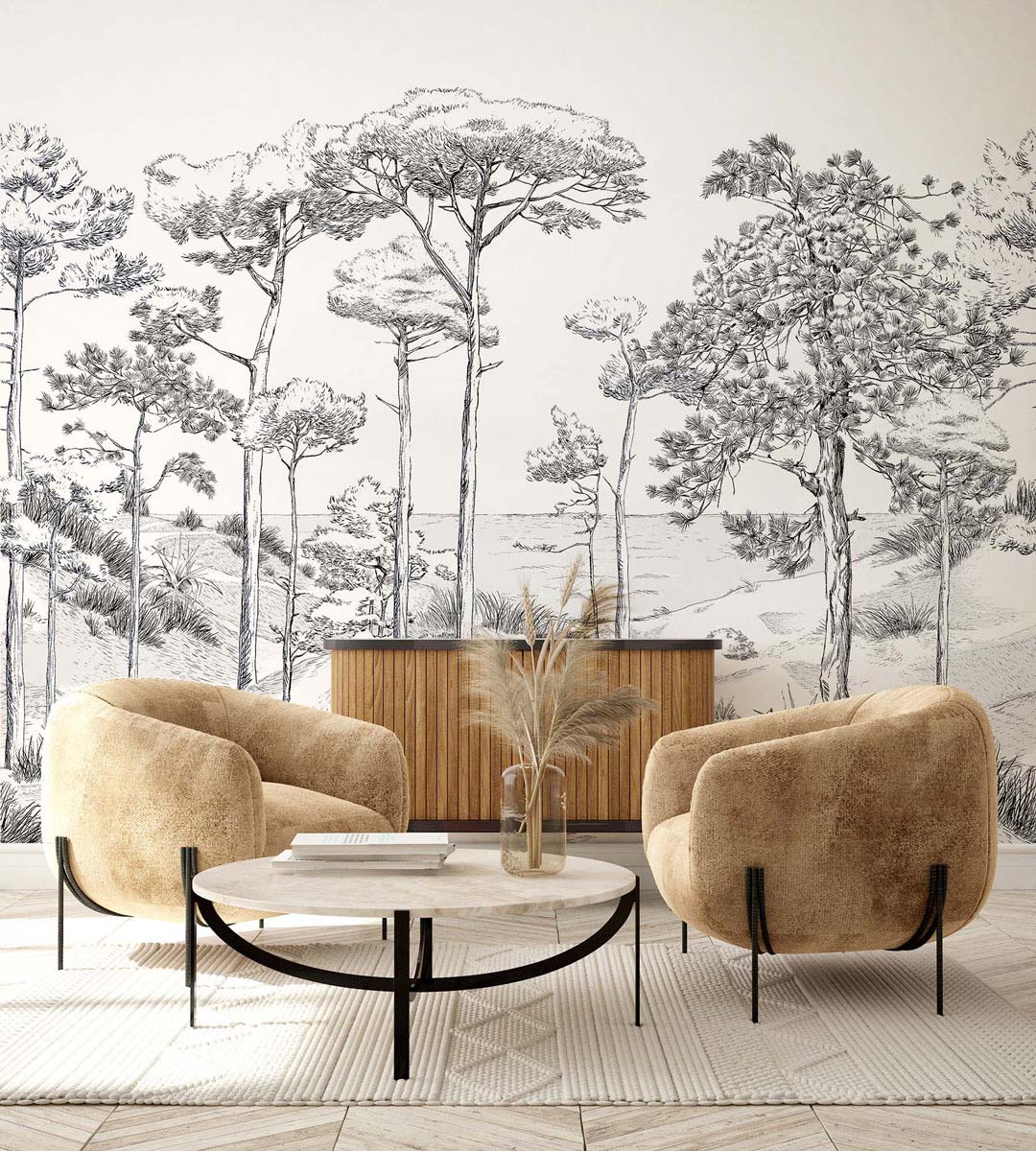 Papermint Pines Pack 1 & 2 in Black Wall Mural 8184-BDL-BT1