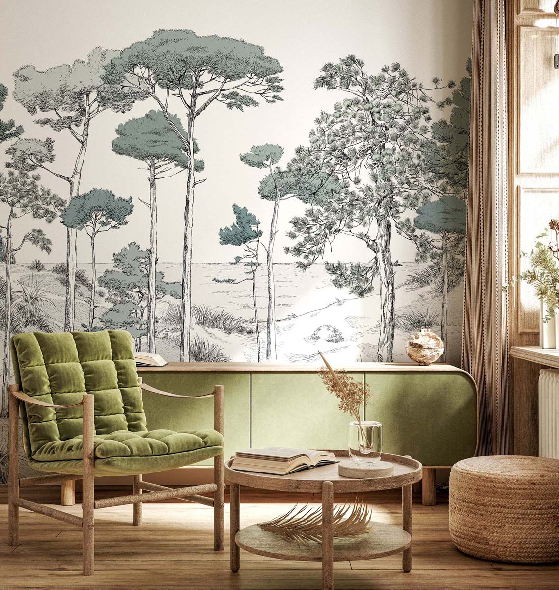 Papermint Pines Pack 1 & 2 in Green Wall Mural 8184-BDL-BT2