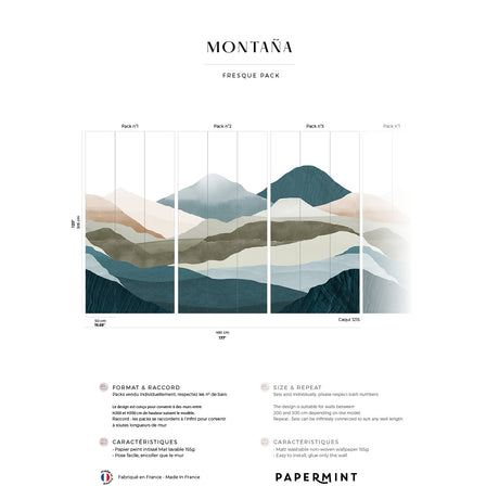 Papermint Montagna Pack 1, 2 & 3 in Teal Wall Mural 8184-BDL