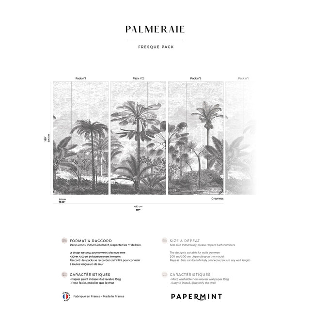 Papermint Palm Grove Pack 1, 2 & 3 in Grey Wall Mural 8184-B