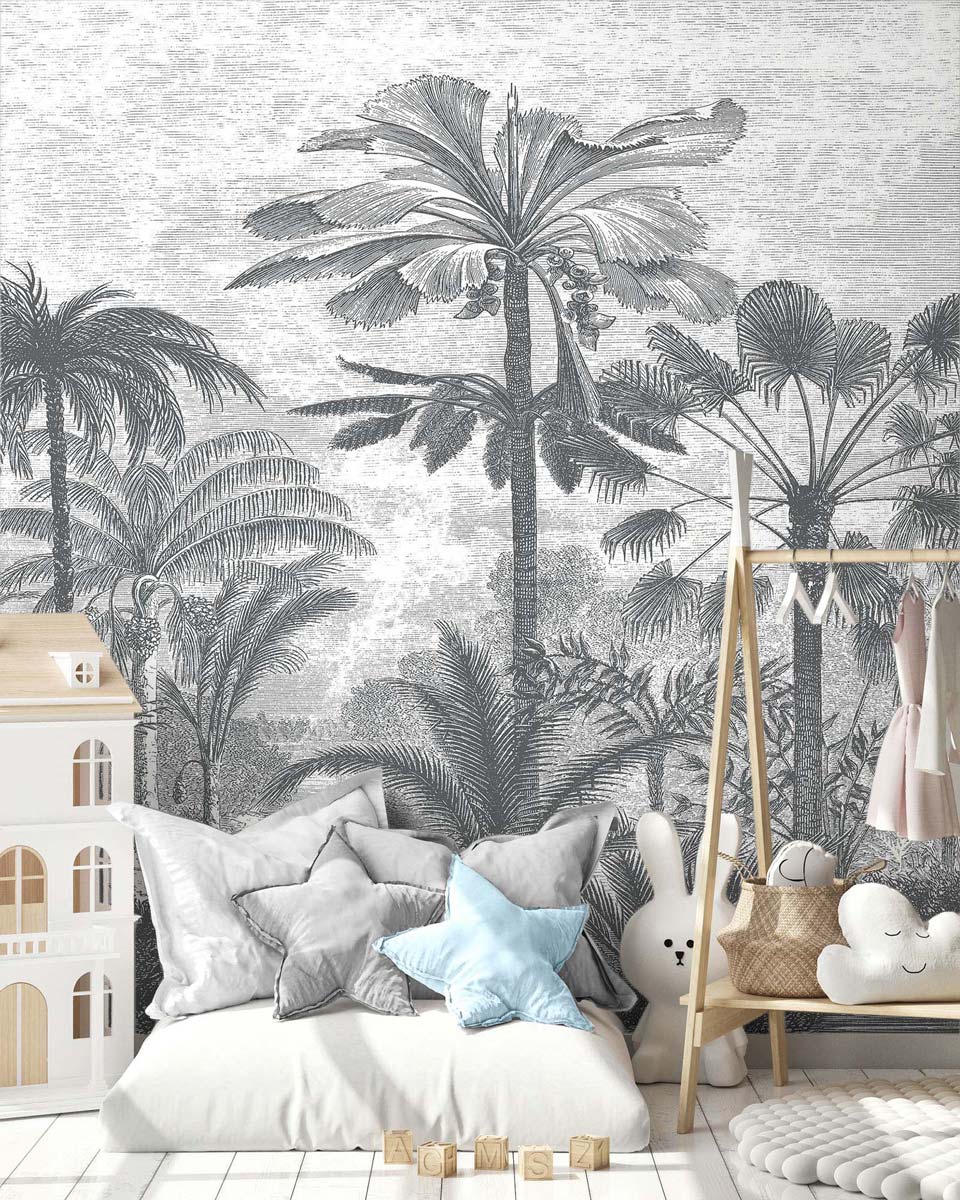 Papermint Palm Grove Pack 1, 2 & 3 in Grey Wall Mural 8184-B