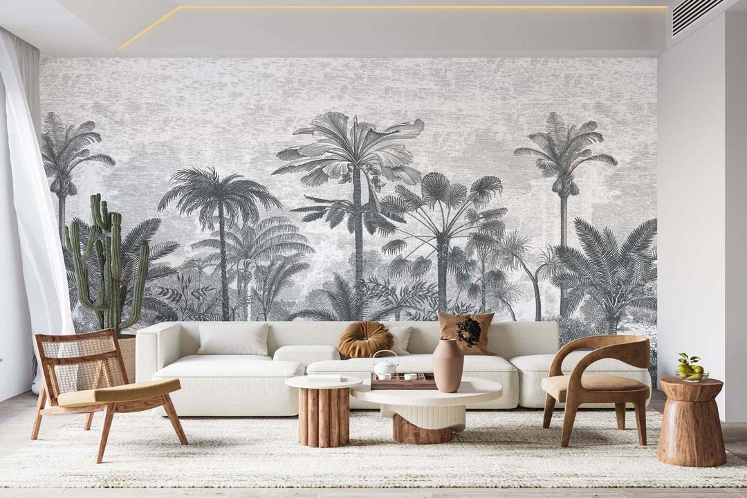 Papermint Palm Grove Pack 1, 2 & 3 in Grey Wall Mural 8184-B