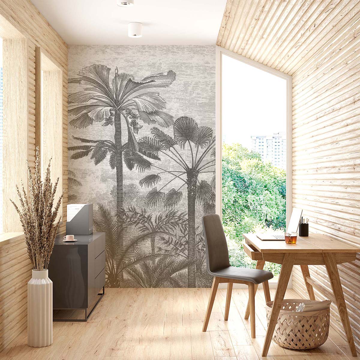 Papermint Palm Grove Pack 1, 2 & 3 in Grey Wall Mural 8184-B