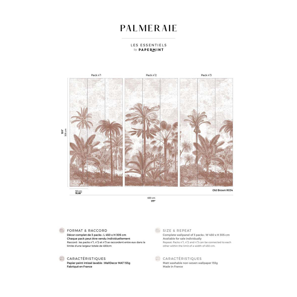 Papermint Palm Grove Pack 1, 2 & 3 in Brown Wall Mural 8184-