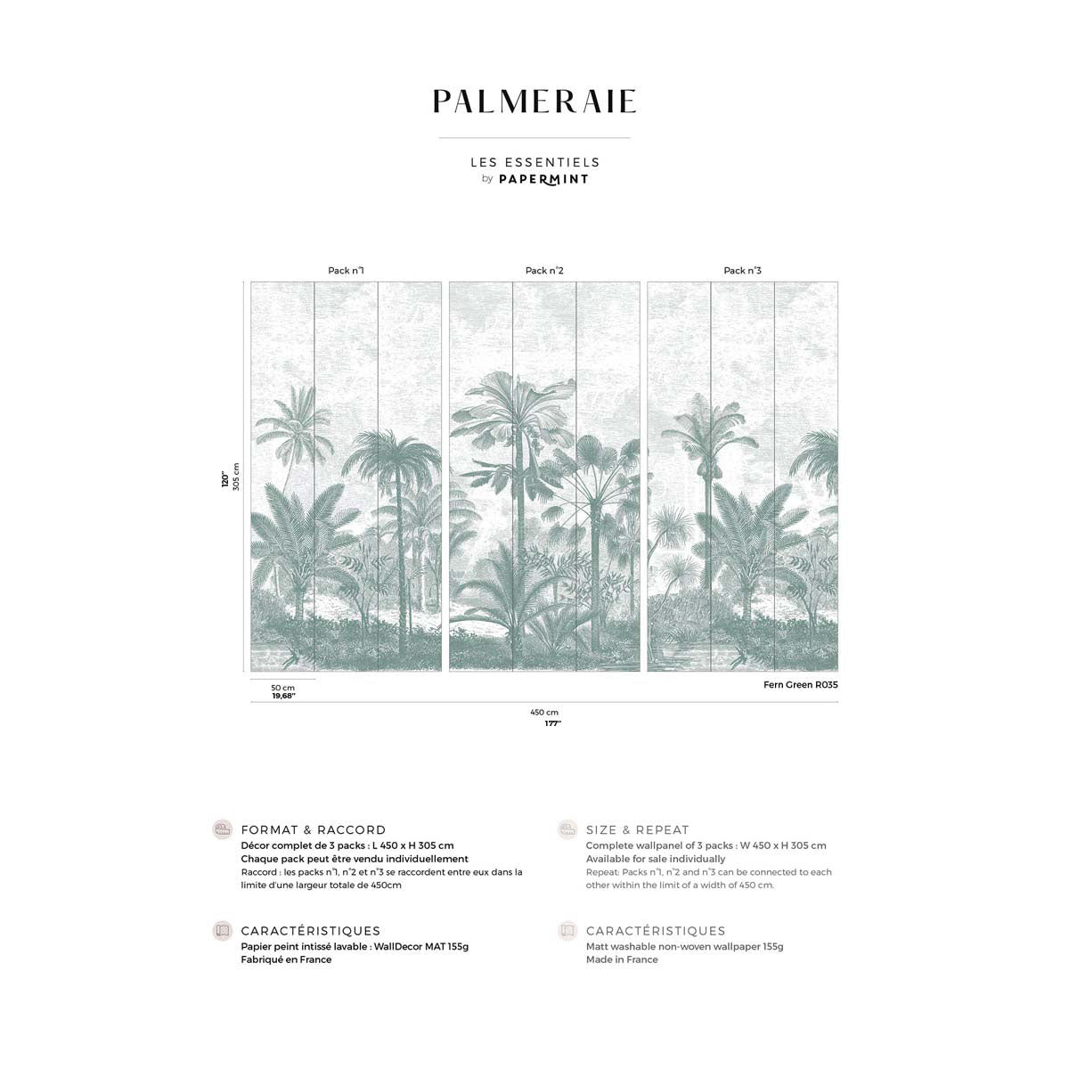 Papermint Palm Grove Pack 1, 2 & 3 in Green Wall Mural 8184-