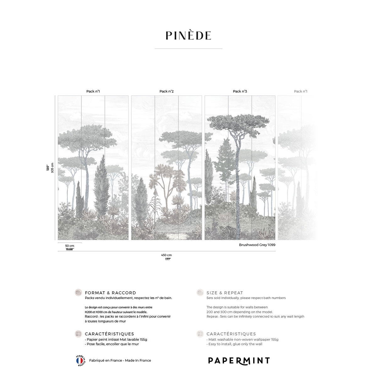 Papermint Pinery Pack 1, 2 & 3 in Grey Wall Mural 8184-BDL-C
