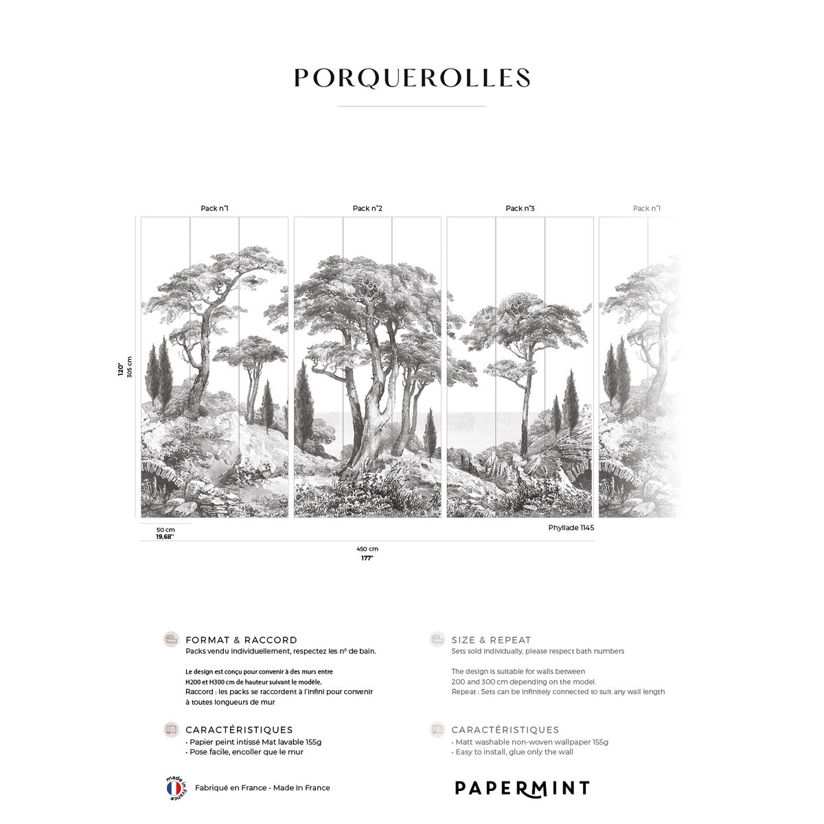 Papermint Porquerolles Pack 1, 2 & 3 in Grey Wall Mural 8184