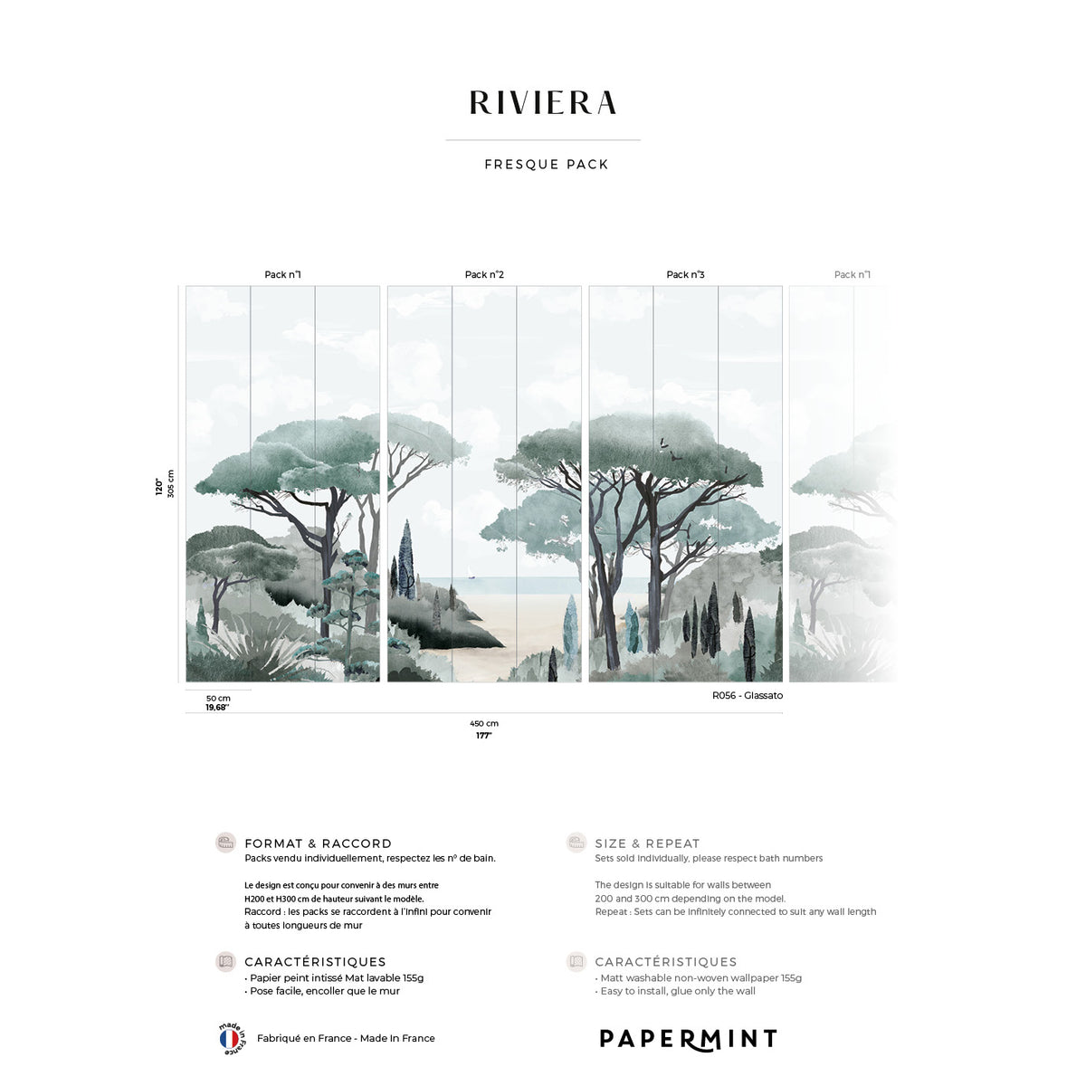 Papermint Riviera La Spiagga Pack 1, 2 & 3 in Green Wall Mur