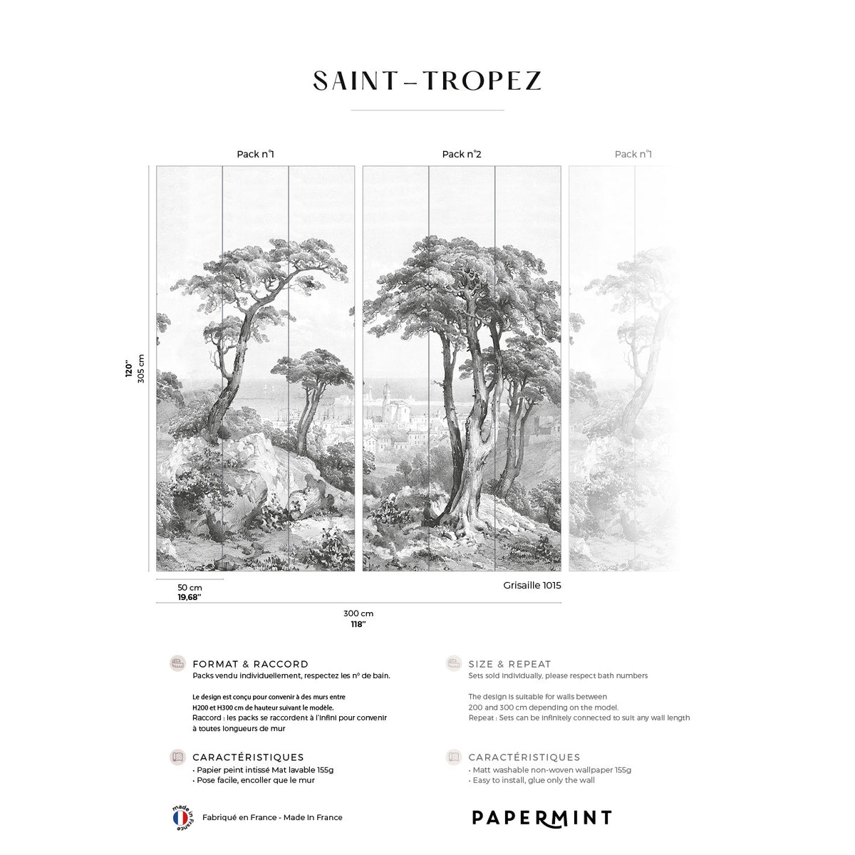 Papermint Saint-Tropez Pack 1 & 2 in Grey Wall Mural 8184-BD