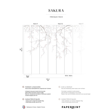 Papermint Sakura Pack 1 & 2 in White Wall Mural 8184-BDL-CW3
