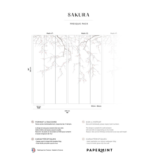 Papermint Sakura Pack 1 & 2 in White Wall Mural 8184-BDL-CW3