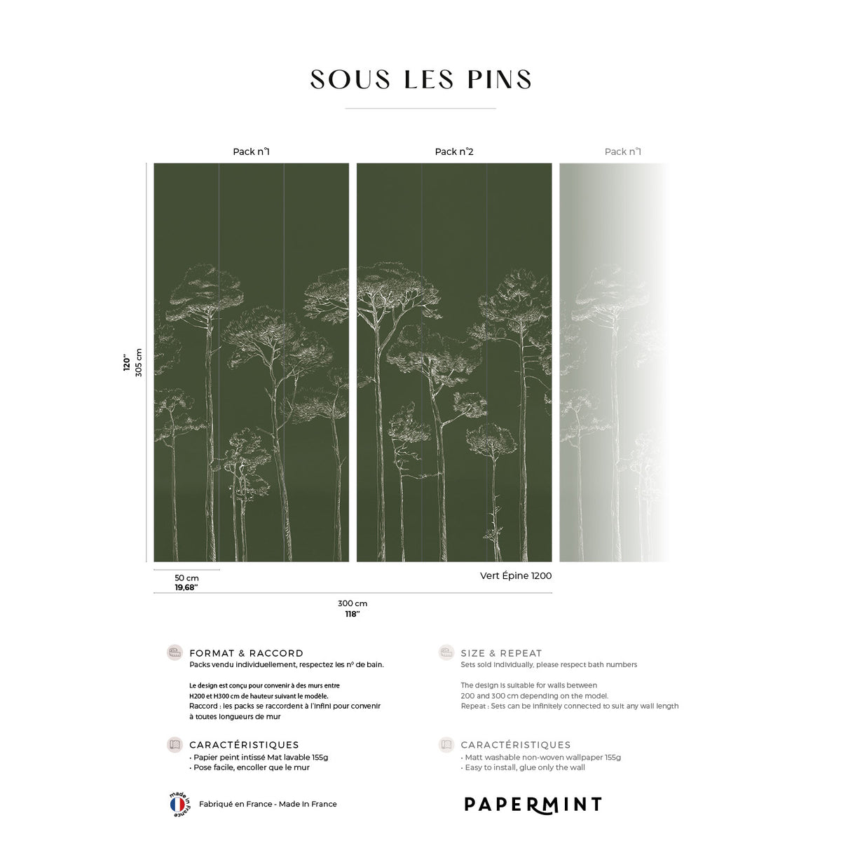 Papermint Under the Pines Pack 1 & 2 in Green Wall Mural 818