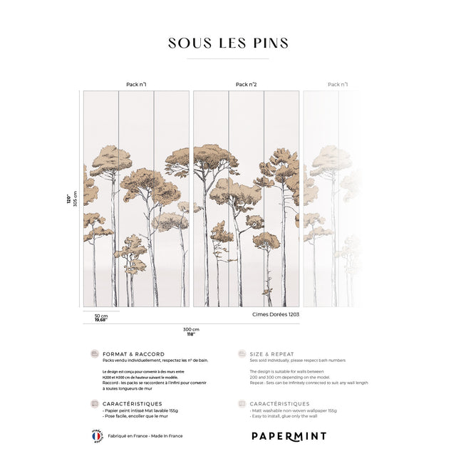 Papermint Under the Pines Pack 1 & 2 in Gold Wall Mural 8184