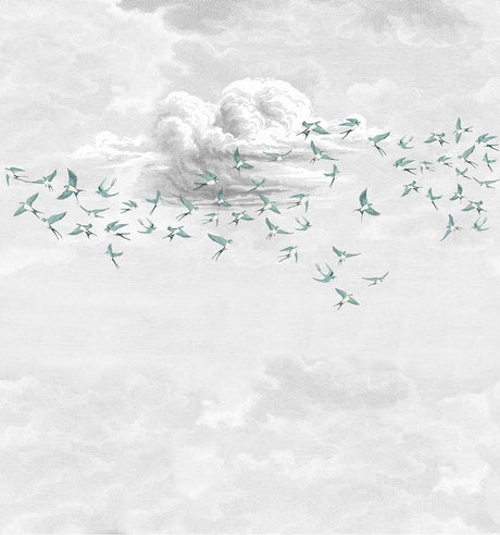 Papermint Swallow Clouds Pack 1 & 2 in Teal Wall Mural 8184-