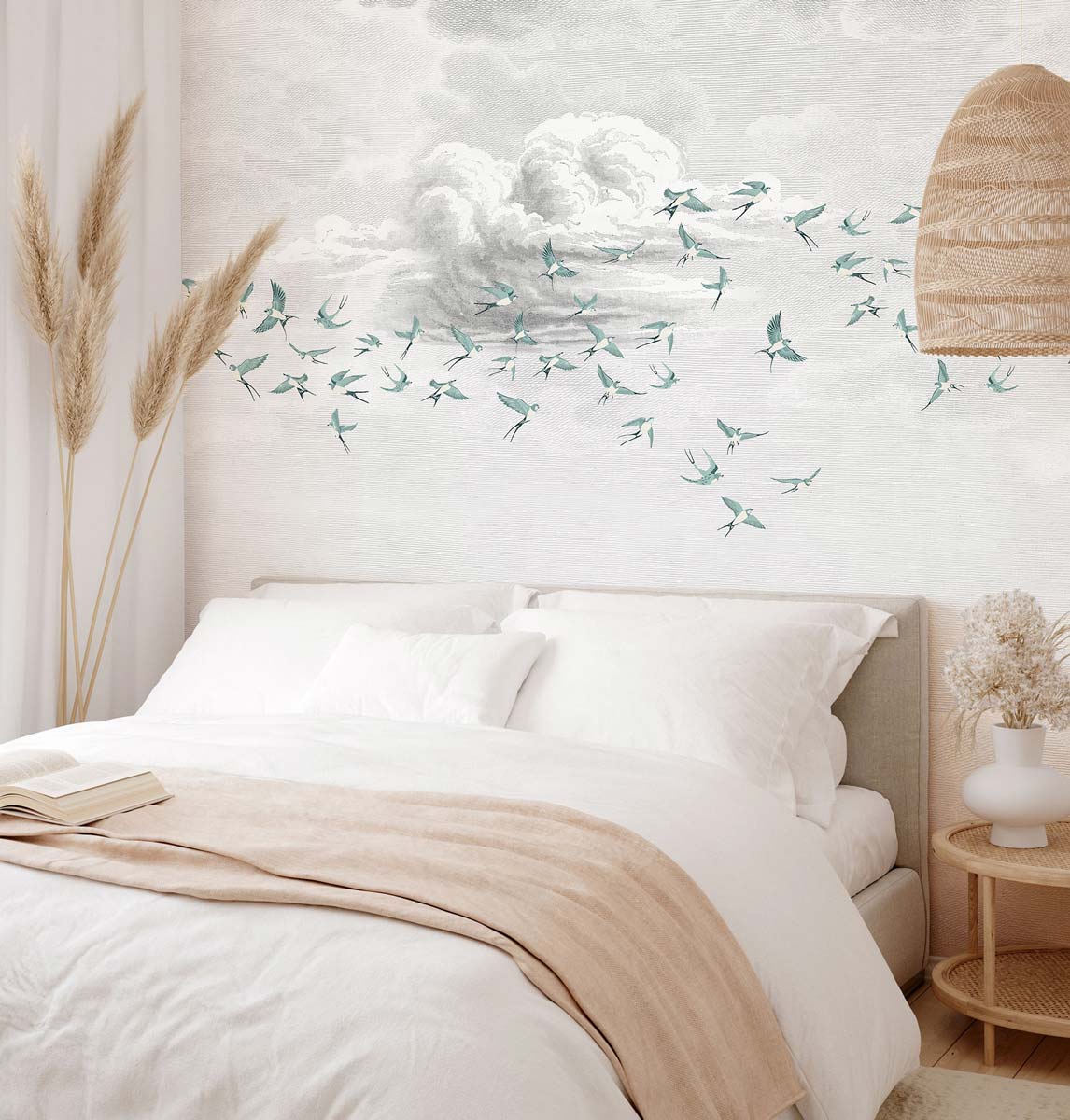 Papermint Swallow Clouds Pack 1 & 2 in Teal Wall Mural 8184-