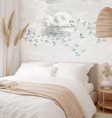 Papermint Swallow Clouds Pack 1 & 2 in Teal Wall Mural 8184-