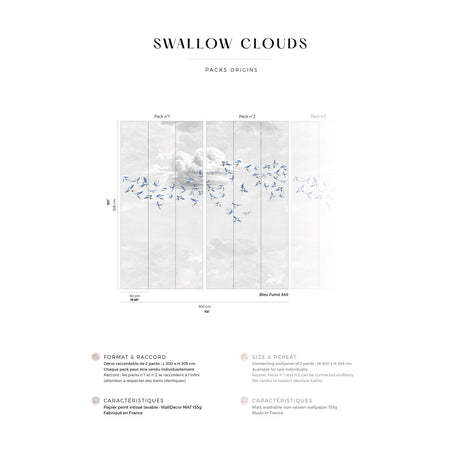 Papermint Swallow Clouds Pack 1 & 2 in Blue Wall Mural 8184-