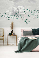 Papermint Swallow Clouds Pack 1 & 2 in Green Wall Mural 8184
