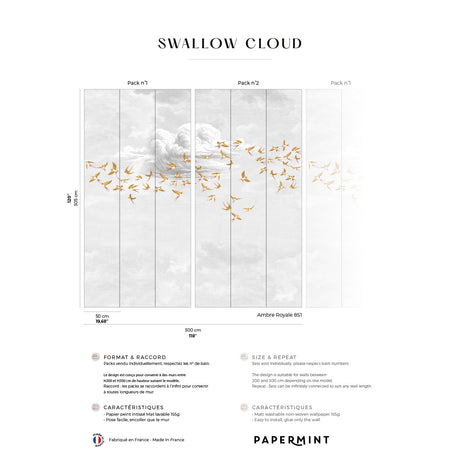 Papermint Swallow Clouds Pack 1 & 2 in Orange Wall Mural 818