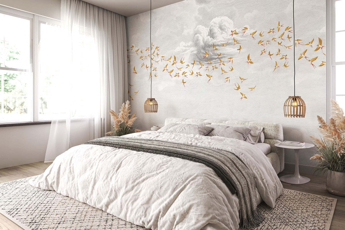 Papermint Swallow Clouds Pack 1 & 2 in Orange Wall Mural 818