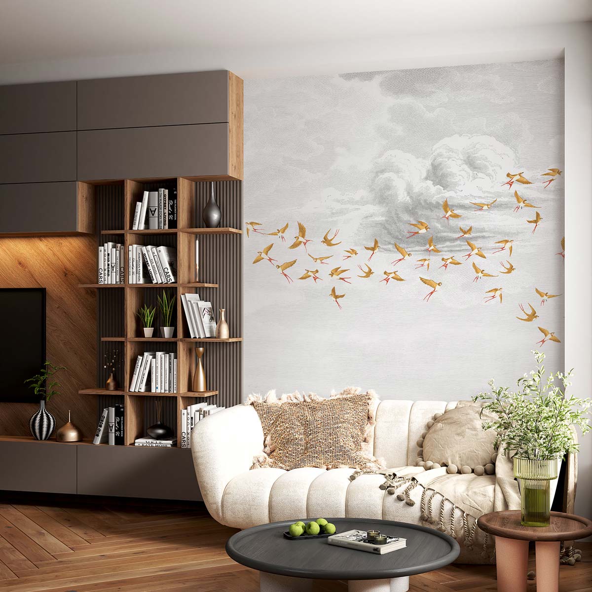 Papermint Swallow Clouds Pack 1 & 2 in Orange Wall Mural 818