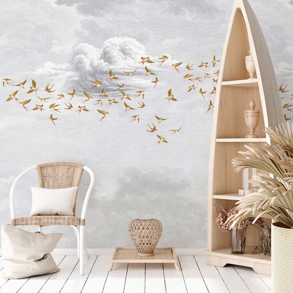 Papermint Swallow Clouds Pack 1 & 2 in Orange Wall Mural 818