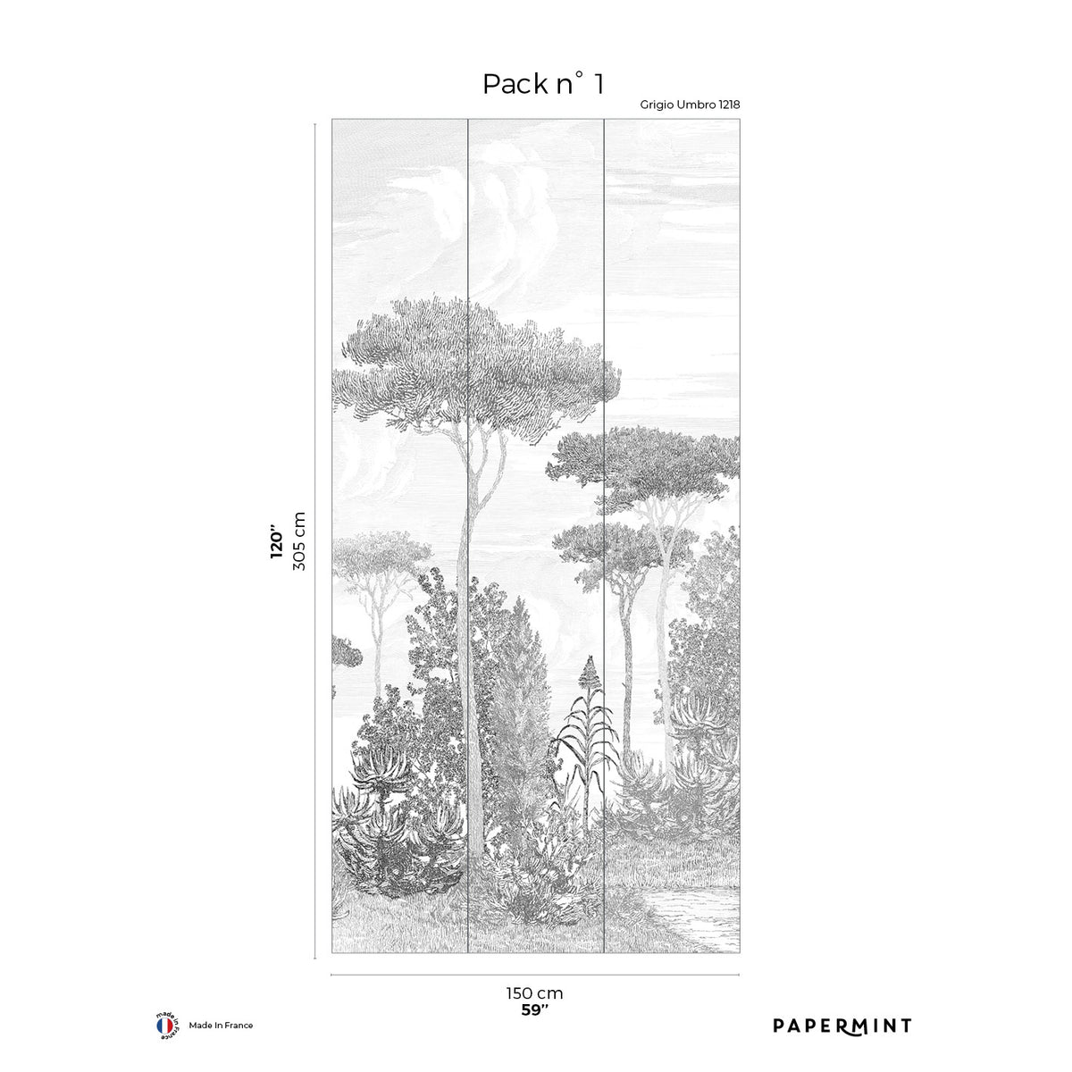 Papermint Pine Forest Pack 1 in Grey Wall Mural 8184-BE1-A
