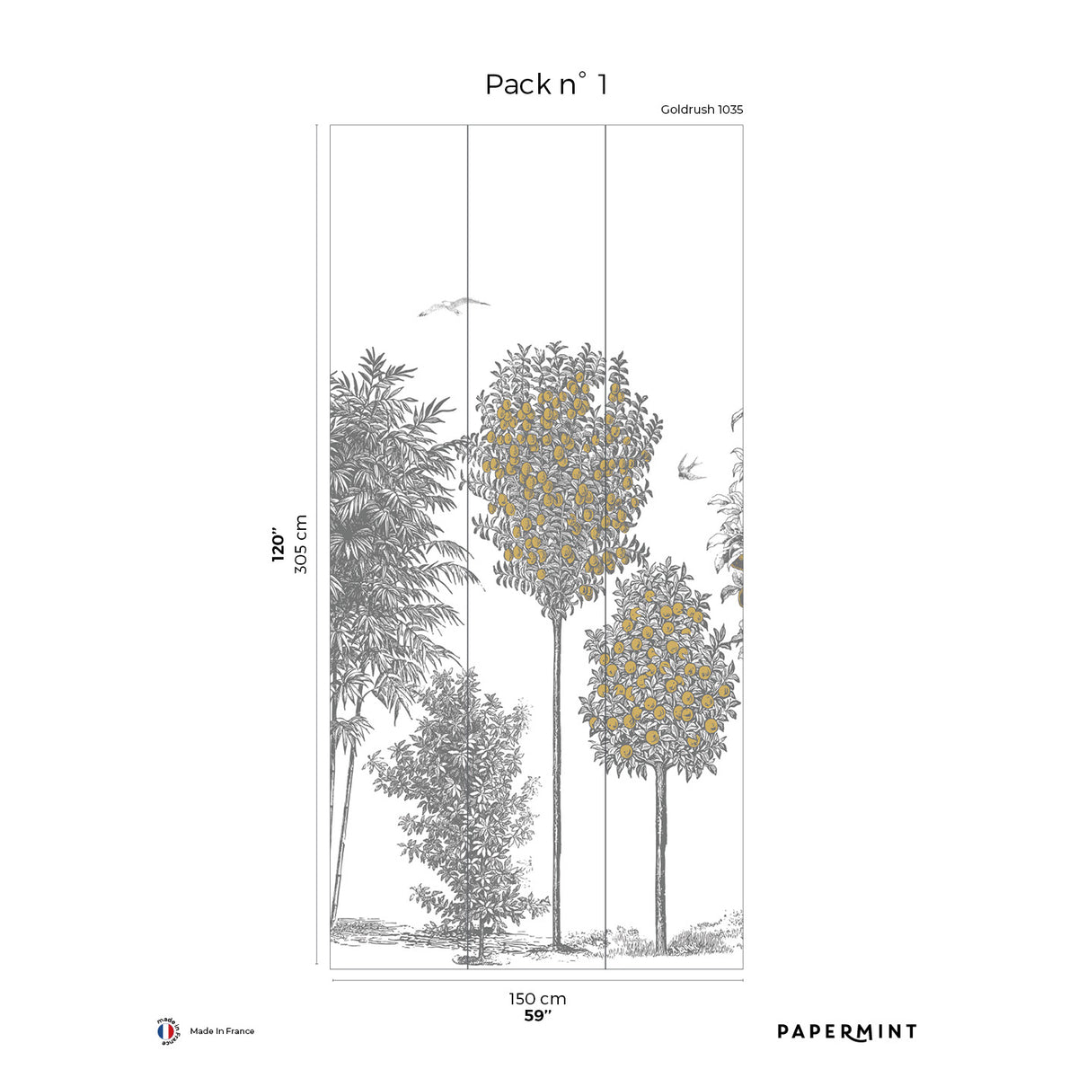 Papermint Orchards Pack 1 in Gold Wall Mural 8184-BF1-A