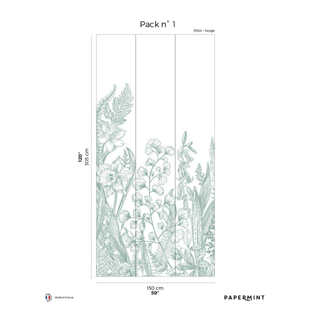 Papermint Garden Line Pack 1 in Sage Wall Mural 8184-BG2-A