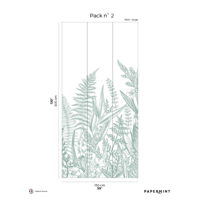 Papermint Garden Line Pack 2 in Sage Wall Mural 8184-BG2-B