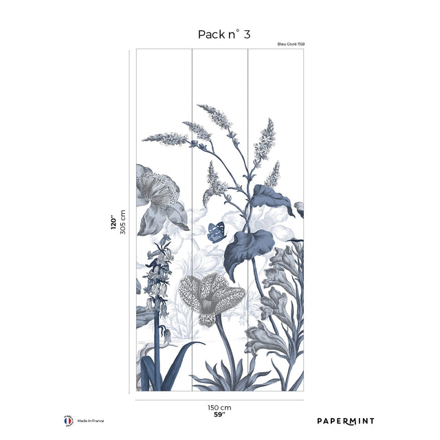 Papermint English Garden Pack 3 in Blue Wall Mural 8184-BK2-