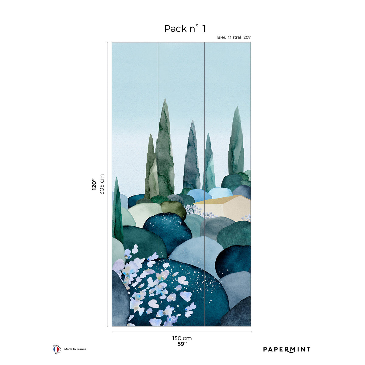 Papermint Cypresses Pack 1 in Blue Wall Mural 8184-BQ1-A