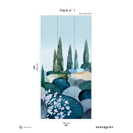 Papermint Cypresses Pack 1 in Blue Wall Mural 8184-BQ1-A