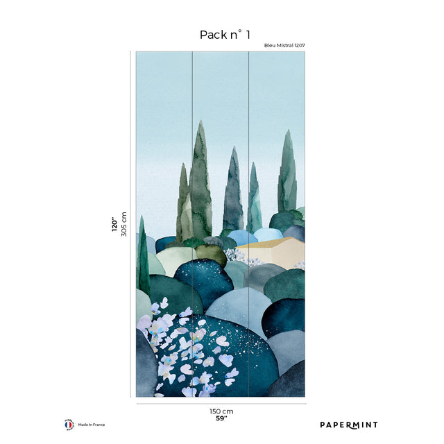 Papermint Cypresses Pack 1 in Blue Wall Mural 8184-BQ1-A