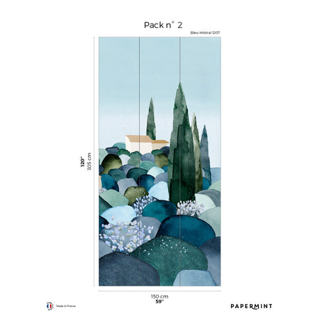 Papermint Cypresses Pack 2 in Blue Wall Mural 8184-BQ1-B