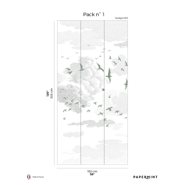 Papermint Birds Pack 1 in Green Wall Mural 8184-BR1-A