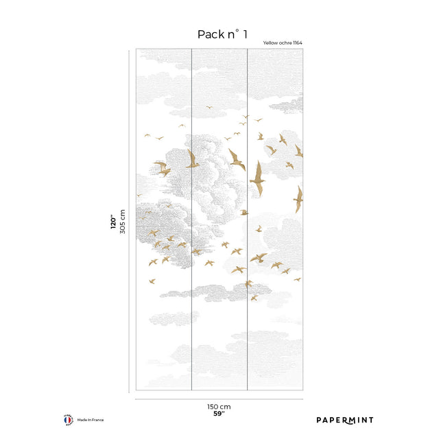 Papermint Birds Pack 1 in Yellow Wall Mural 8184-BR2-A